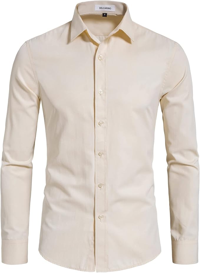 Men's Long Sleeve Button Up Shirts Solid Slim Fit Casual Business Formal Dress Shirt