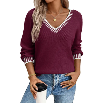 Womens Sweaters Long Sleeve V neck Warm Pullover Knit Tops 2026 Casual Trendy Soft Comfort Lightweight Sweaters for Women Autumn Clothes Fashion