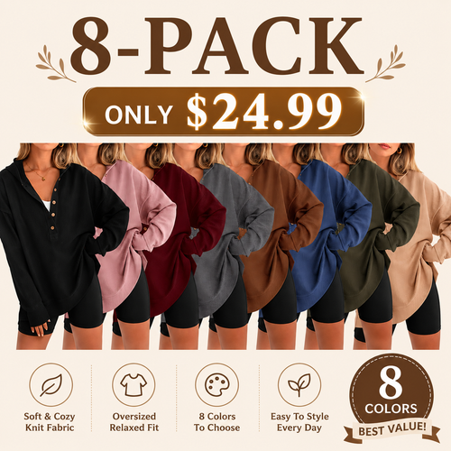 Women's Oversized Button V-Neck Hoodie Sweatshirt Long Sleeve Side Slit Casual Fall Pullover Top