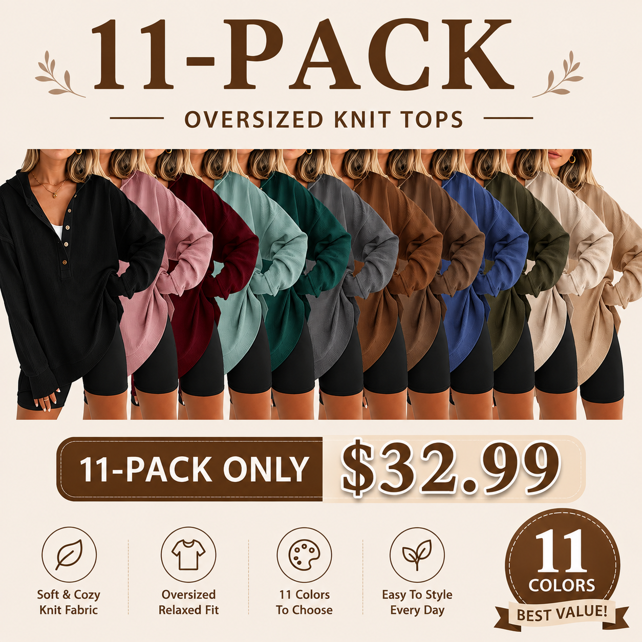 Women's Oversized Button V-Neck Hoodie Sweatshirt Long Sleeve Side Slit Casual Fall Pullover Top