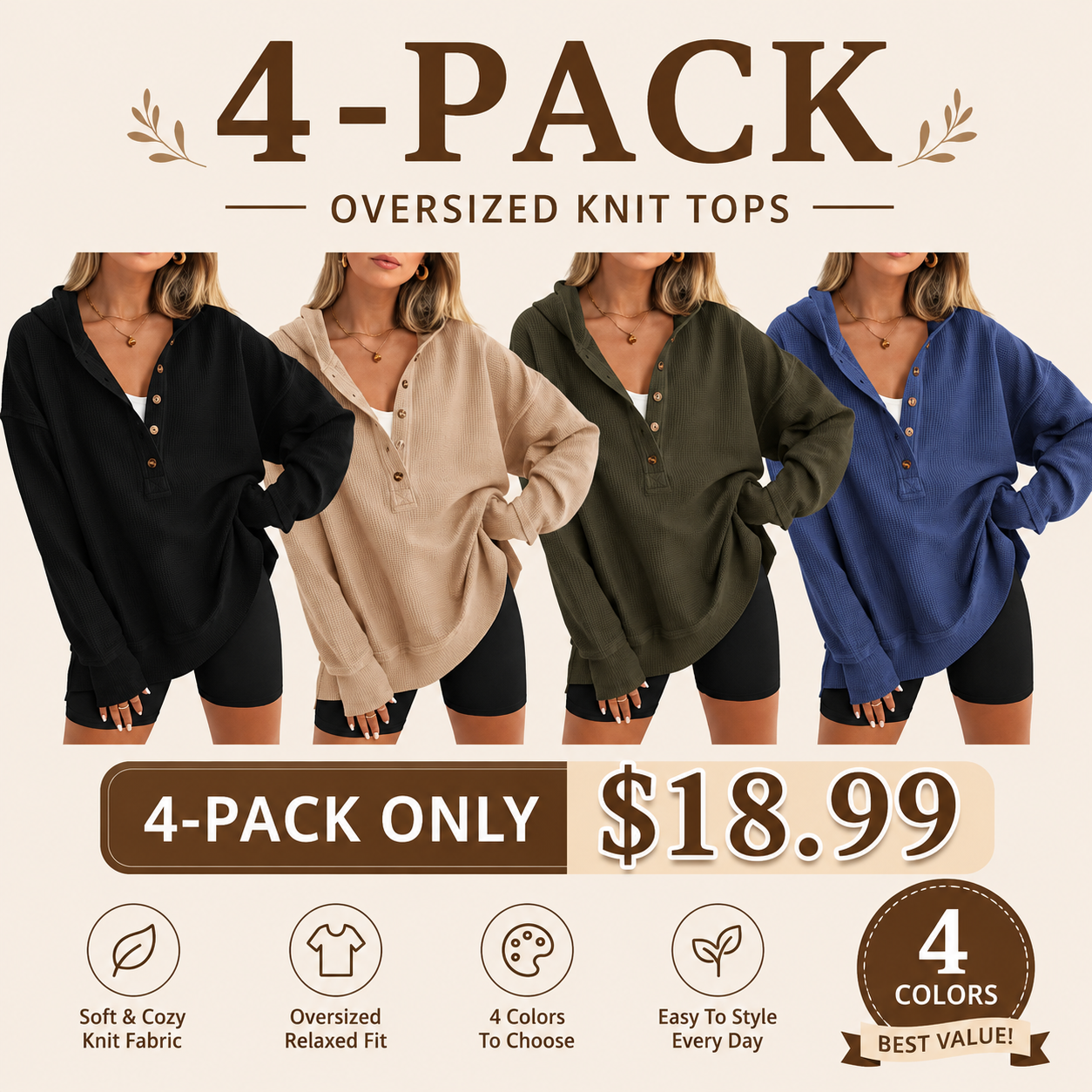Women's Oversized Button V-Neck Hoodie Sweatshirt Long Sleeve Side Slit Casual Fall Pullover Top