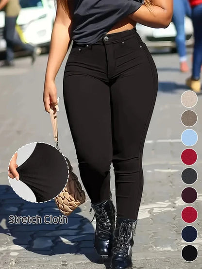 Women's Button-Fly Skinny Pants with Pockets