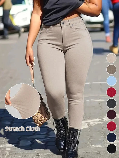 Women's Button-Fly Skinny Pants with Pockets
