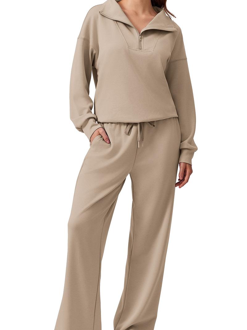 Women's 2-Piece Sports Set - Long-Sleeved Half-Zip Cardigan Sweatshirt & Sports Pants