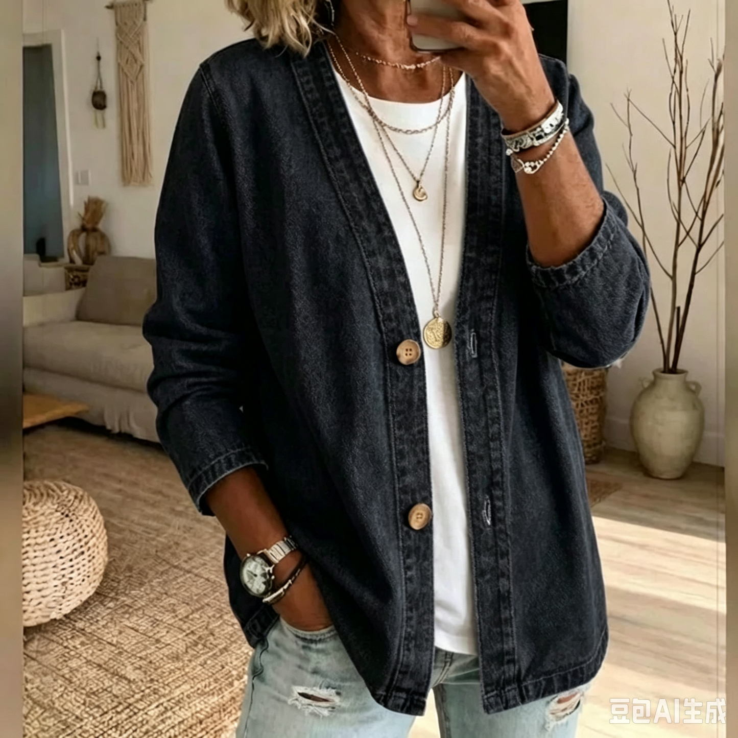 🧥 50% OFF NOW! ✨ Women's Classic Button Front Denim Jacket – V-Neck, Breathable Fabric & Relaxed Fit 💙
