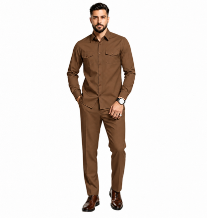 Men Two Piece Polyester Shirt Pants Set