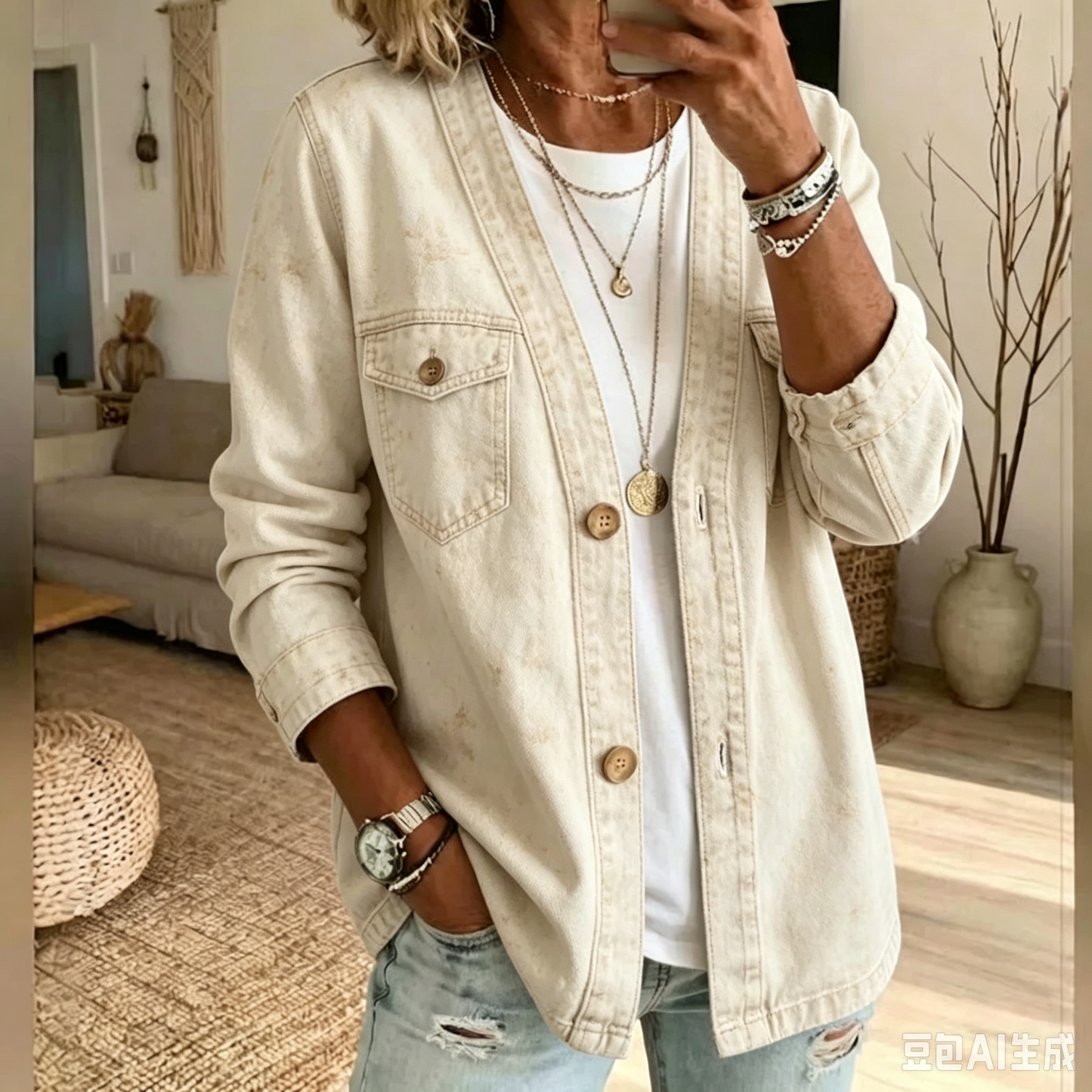 🧥 50% OFF NOW! ✨ Women's Classic Button Front Denim Jacket – V-Neck, Breathable Fabric & Relaxed Fit 💙