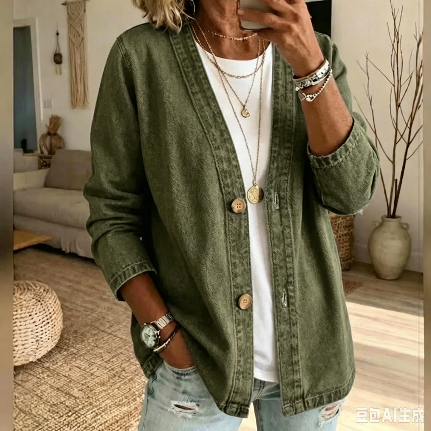 🧥 50% OFF NOW! ✨ Women's Classic Button Front Denim Jacket – V-Neck, Breathable Fabric & Relaxed Fit 💙