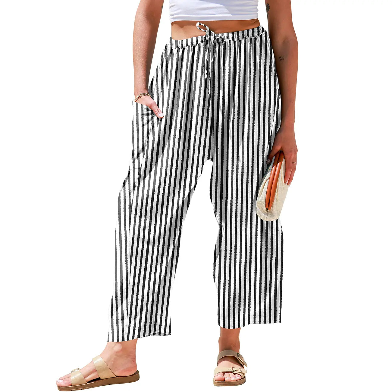 Women's Linen Blend Wide Leg Pants – Casual Loose Fit Palazzo Pants with Pockets