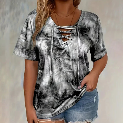 LOOSE TIE-DYE TOP WITH TIE