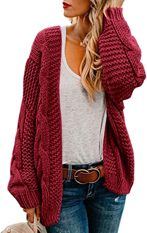 Womens Oversized Chunky Open Front Cardigan Sweaters Cable Knit Long Sleeve Cardigans Outwear Coats