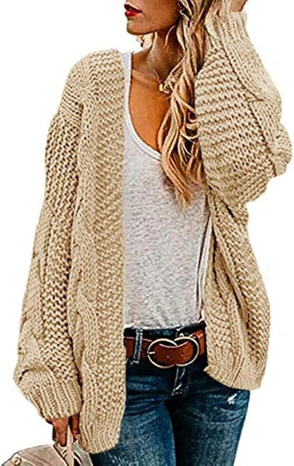 Womens Oversized Chunky Open Front Cardigan Sweaters Cable Knit Long Sleeve Cardigans Outwear Coats