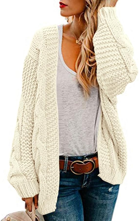 Womens Oversized Chunky Open Front Cardigan Sweaters Cable Knit Long Sleeve Cardigans Outwear Coats