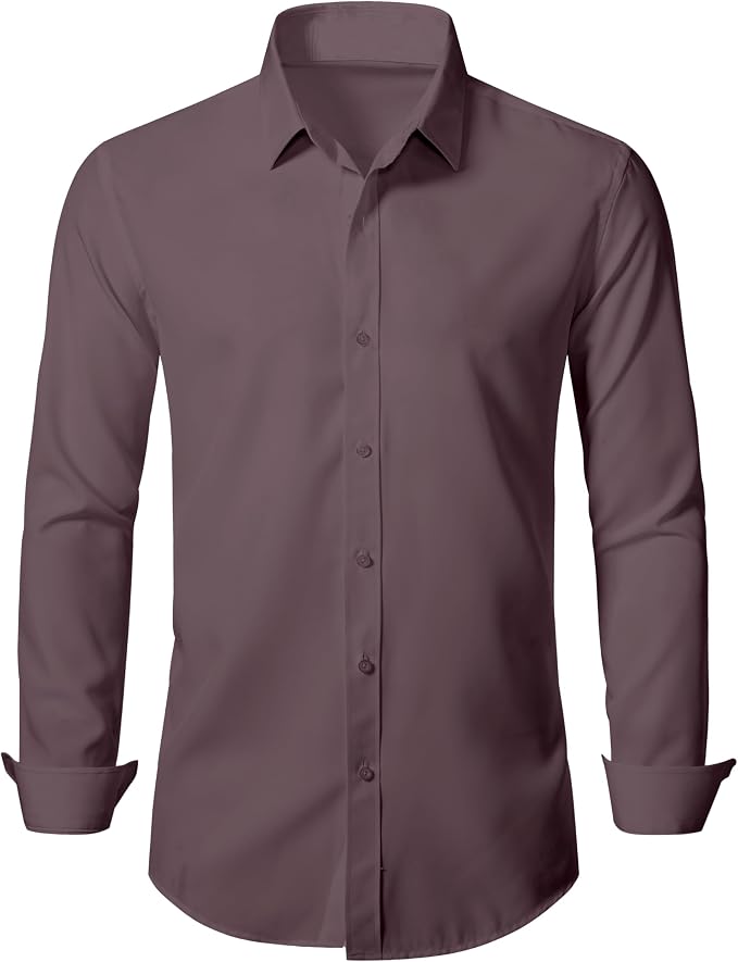 Men's Long Sleeve Button Up Shirts Solid Slim Fit Casual Business Formal Dress Shirt