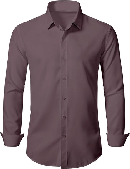 Men's Long Sleeve Button Up Shirts Solid Slim Fit Casual Business Formal Dress Shirt