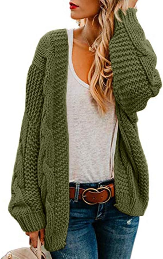 Womens Oversized Chunky Open Front Cardigan Sweaters Cable Knit Long Sleeve Cardigans Outwear Coats