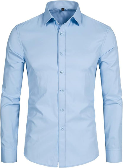 Men's Long Sleeve Button Up Shirts Solid Slim Fit Casual Business Formal Dress Shirt
