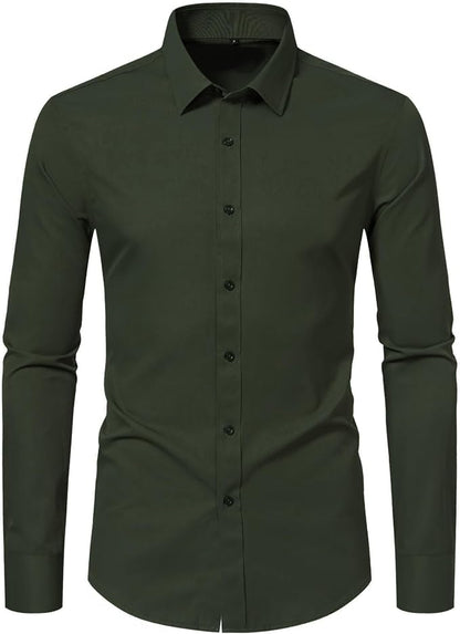 Men's Long Sleeve Button Up Shirts Solid Slim Fit Casual Business Formal Dress Shirt