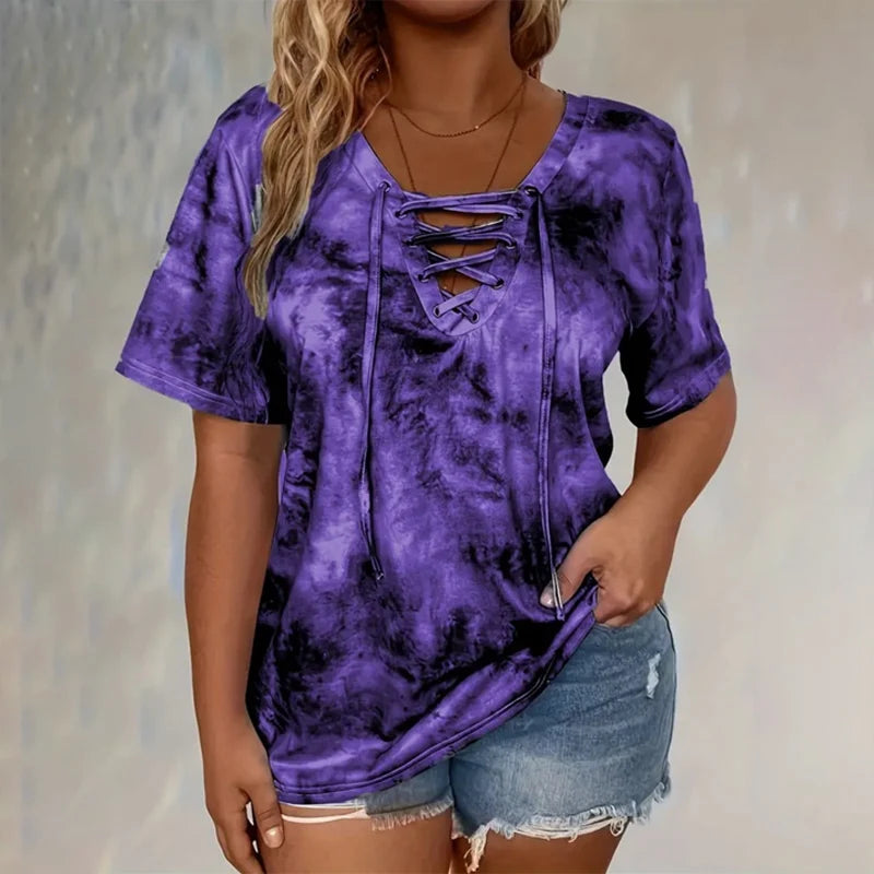 LOOSE TIE-DYE TOP WITH TIE