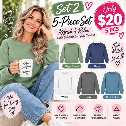 Women's Oversized Crewneck Sweatshirt with Kangaroo Pocket | Soft Fleece Pullover Casual Long Sleeve Top