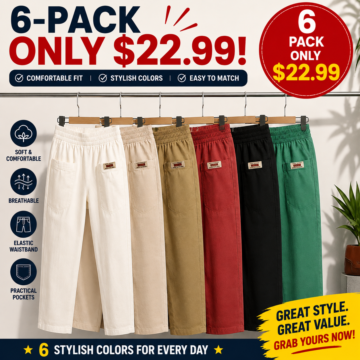 🎁Limited time 50% OFF⏳Good Gift🎉Women's Elastic Waist Cotton Trousers