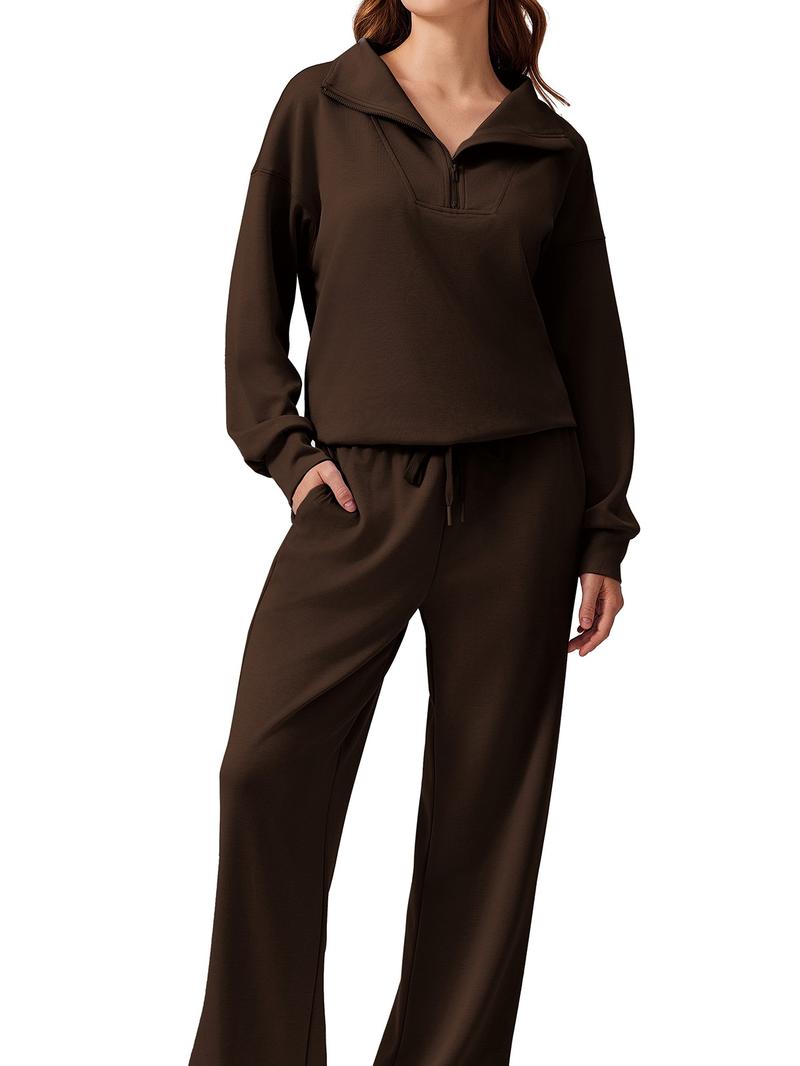 Women's 2-Piece Sports Set - Long-Sleeved Half-Zip Cardigan Sweatshirt & Sports Pants