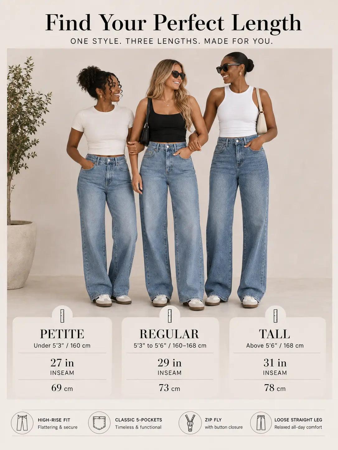 Women's Versatile High Waist Stretchy Denim Wide Leg Jeans
