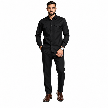 Men Two Piece Polyester Shirt Pants Set