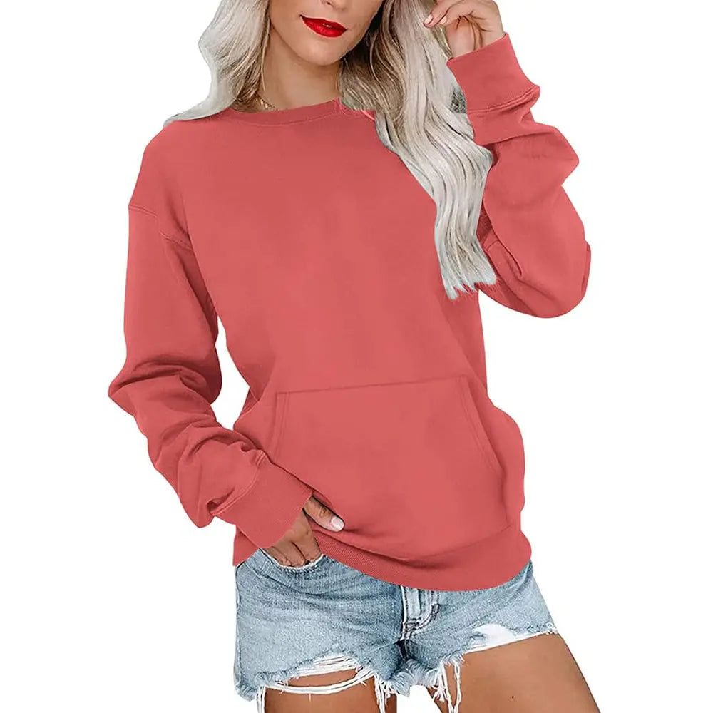 Women's Oversized Crewneck Sweatshirt with Kangaroo Pocket | Soft Fleece Pullover Casual Long Sleeve Top