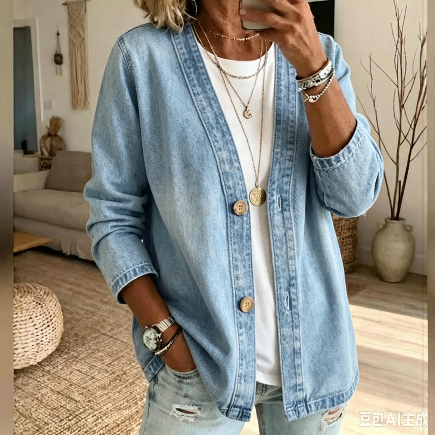 🧥 50% OFF NOW! ✨ Women's Classic Button Front Denim Jacket – V-Neck, Breathable Fabric & Relaxed Fit 💙