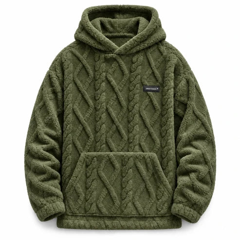 Men's Winter Fleece Lined   Hoodie Jacquard Pattern   Long Sleeve Pullover   Sweatshirt for Casual   Outdoor Wear