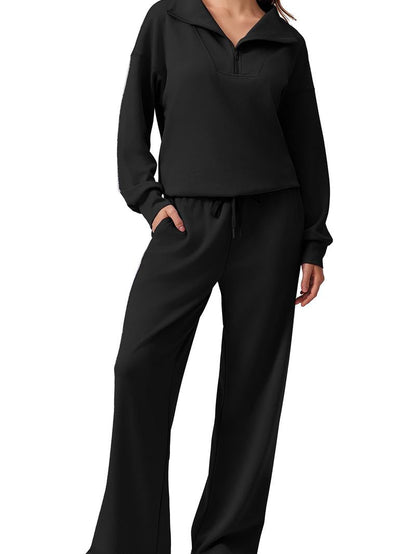 Women's 2-Piece Sports Set - Long-Sleeved Half-Zip Cardigan Sweatshirt & Sports Pants