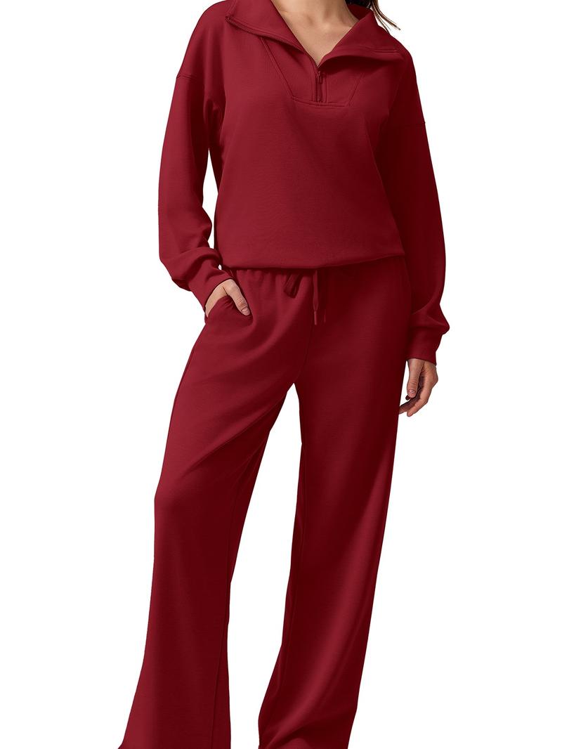 Women's 2-Piece Sports Set - Long-Sleeved Half-Zip Cardigan Sweatshirt & Sports Pants