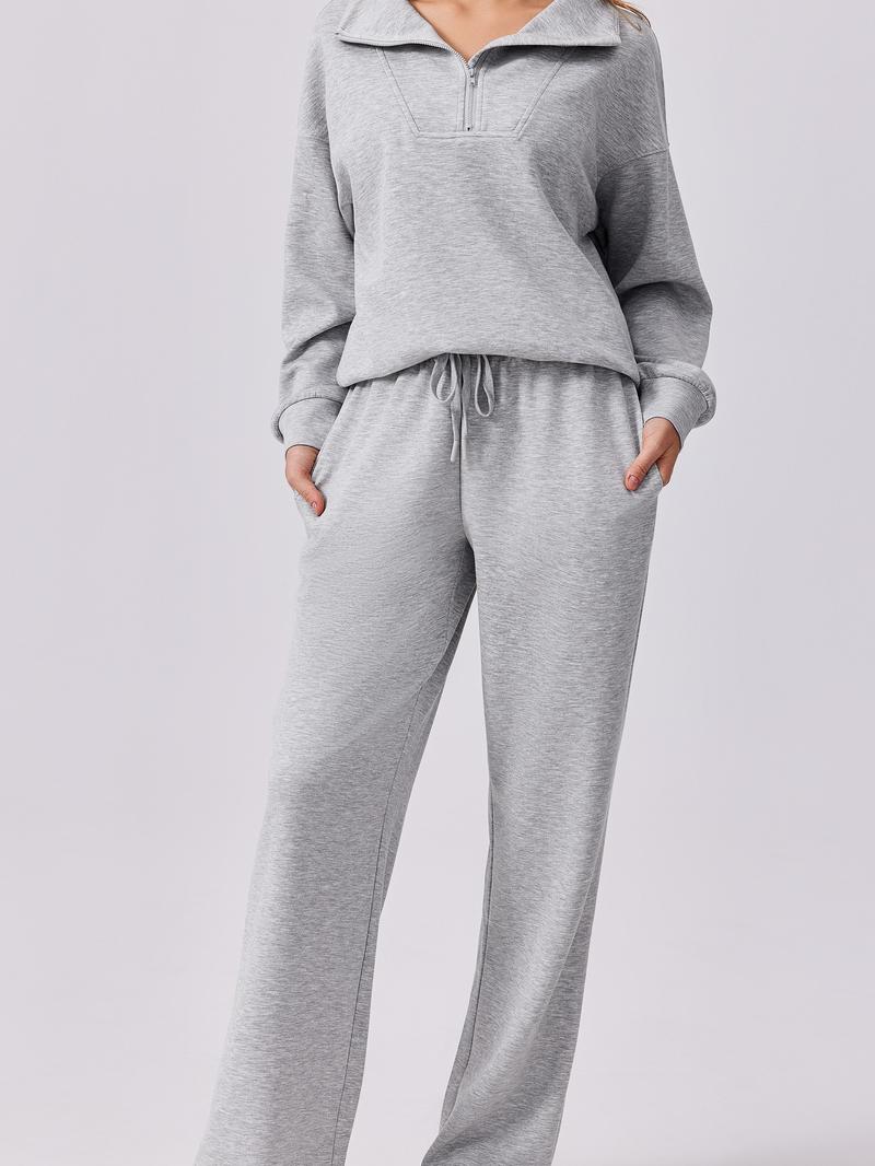 Women's 2-Piece Sports Set - Long-Sleeved Half-Zip Cardigan Sweatshirt & Sports Pants