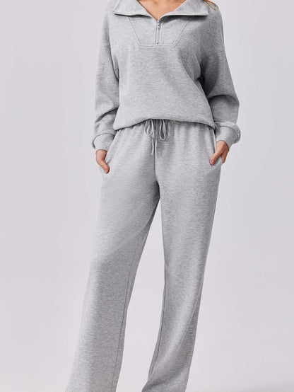 Women's 2-Piece Sports Set - Long-Sleeved Half-Zip Cardigan Sweatshirt & Sports Pants