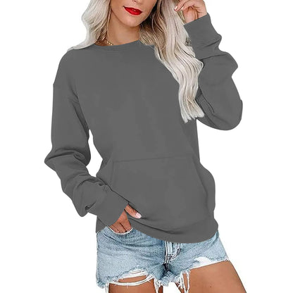 Women's Oversized Crewneck Sweatshirt with Kangaroo Pocket | Soft Fleece Pullover Casual Long Sleeve Top