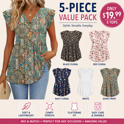 Women's Summer Babydoll Tops 2026 - V Neck Ruffle Sleeve Dressy Casual Blouses for Spring & Summer