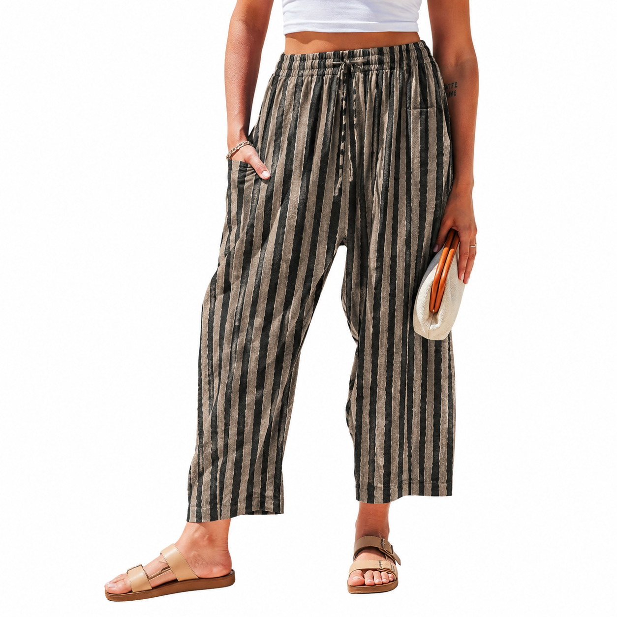 Women's Linen Blend Wide Leg Pants – Casual Loose Fit Palazzo Pants with Pockets