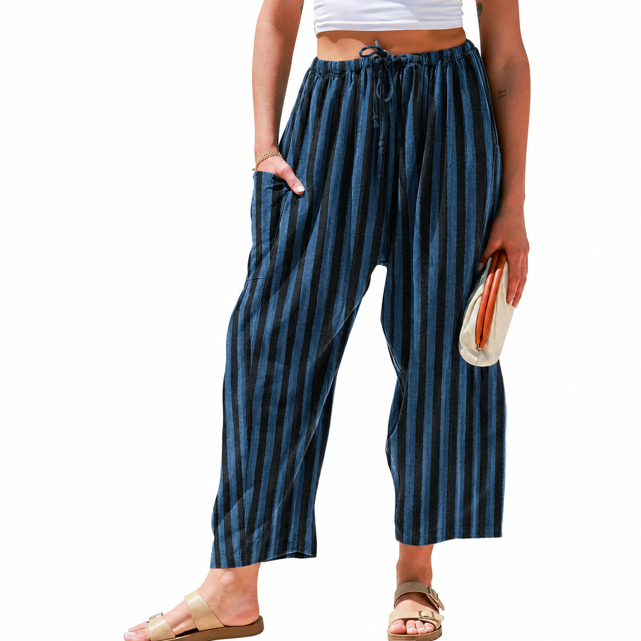 Women's Linen Blend Wide Leg Pants – Casual Loose Fit Palazzo Pants with Pockets