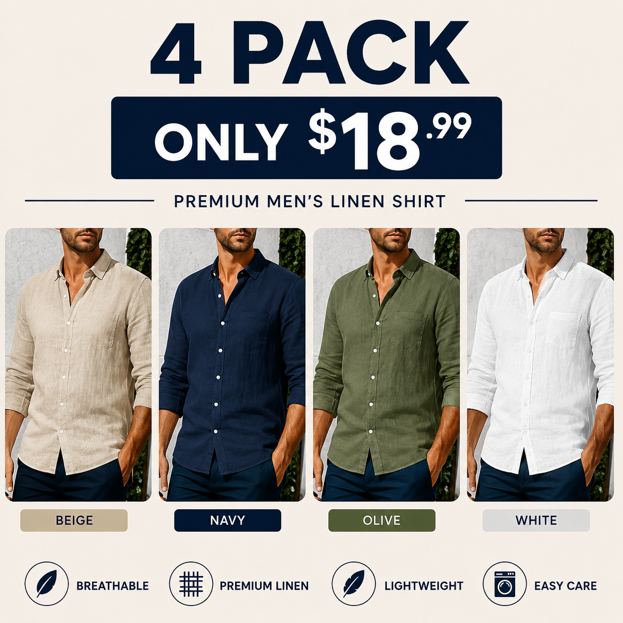 Men's Linen Long Sleeve Stand Collar Shirt