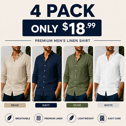Men's Linen Long Sleeve Stand Collar Shirt