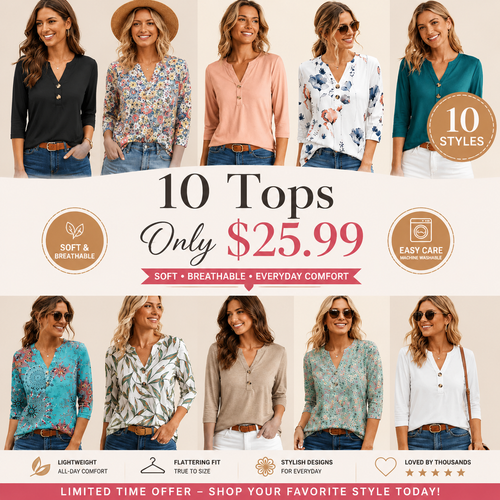 Womens Tops 3/4 Sleeve Heley Shirts for Women Summer Fashion Blouses