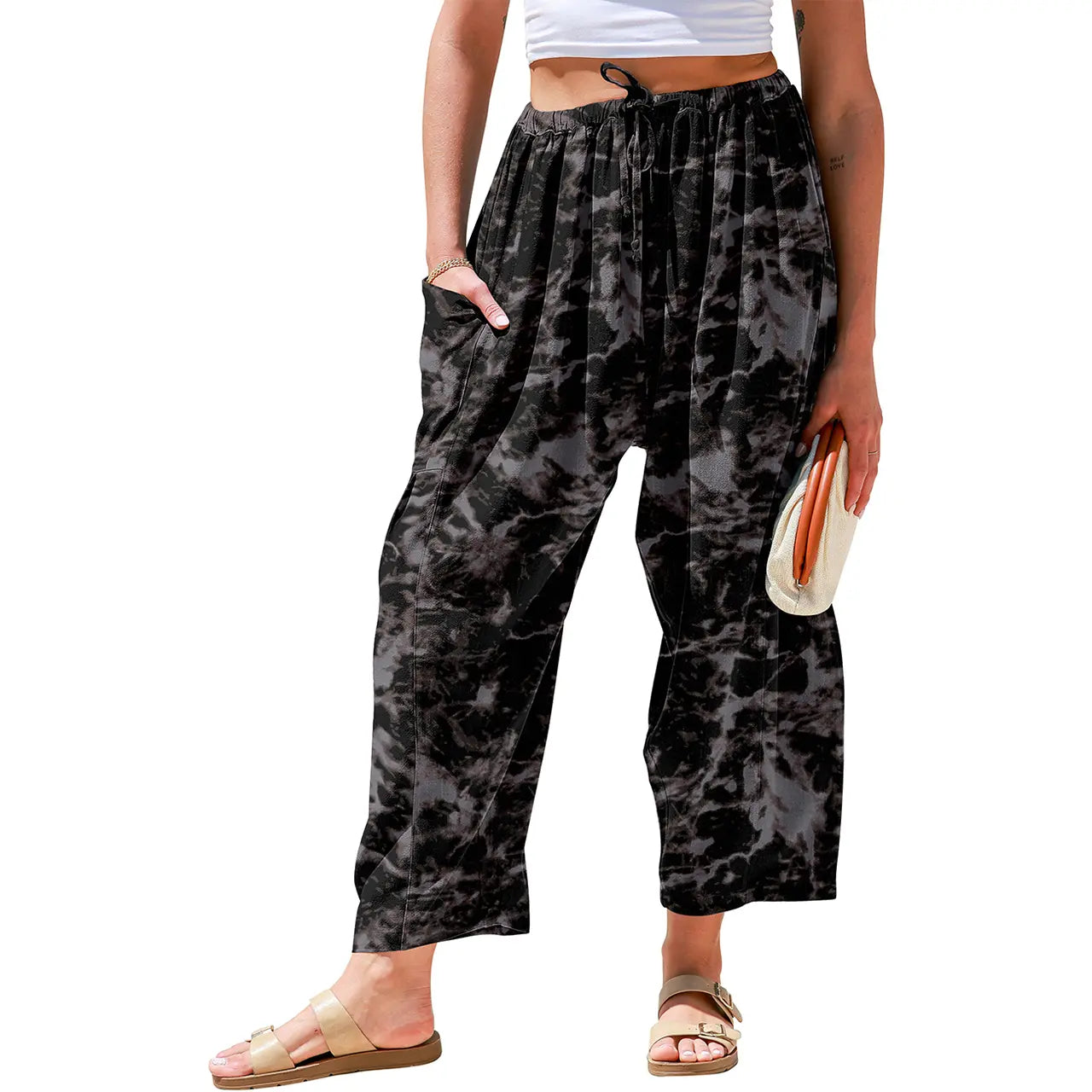 Women's Linen Blend Wide Leg Pants – Casual Loose Fit Palazzo Pants with Pockets