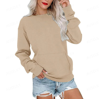 Women's Oversized Crewneck Sweatshirt with Kangaroo Pocket | Soft Fleece Pullover Casual Long Sleeve Top