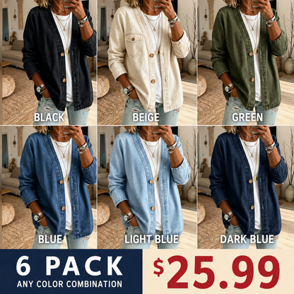 🧥 50% OFF NOW! ✨ Women's Classic Button Front Denim Jacket – V-Neck, Breathable Fabric & Relaxed Fit 💙