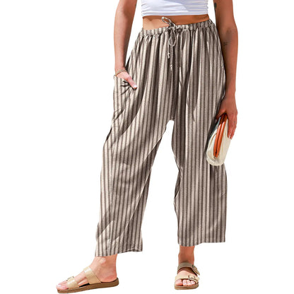 Women's Linen Blend Wide Leg Pants – Casual Loose Fit Palazzo Pants with Pockets