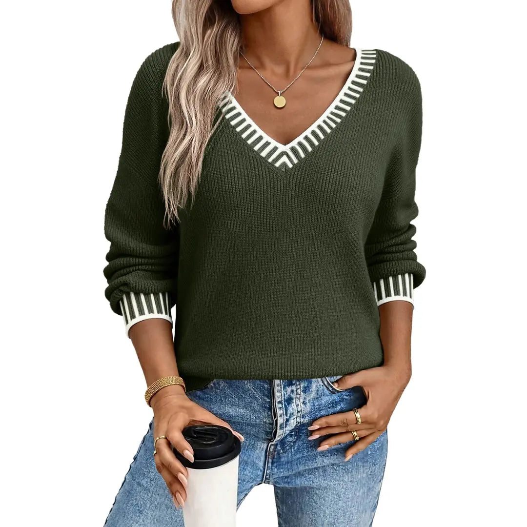 Womens Sweaters Long Sleeve V neck Warm Pullover Knit Tops 2026 Casual Trendy Soft Comfort Lightweight Sweaters for Women Autumn Clothes Fashion