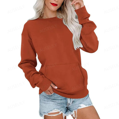 Women's Oversized Crewneck Sweatshirt with Kangaroo Pocket | Soft Fleece Pullover Casual Long Sleeve Top