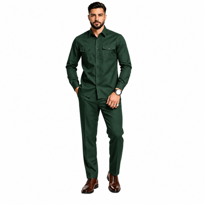 Men Two Piece Polyester Shirt Pants Set