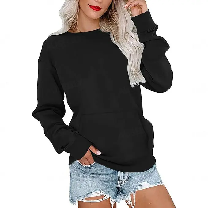 Women's Oversized Crewneck Sweatshirt with Kangaroo Pocket | Soft Fleece Pullover Casual Long Sleeve Top